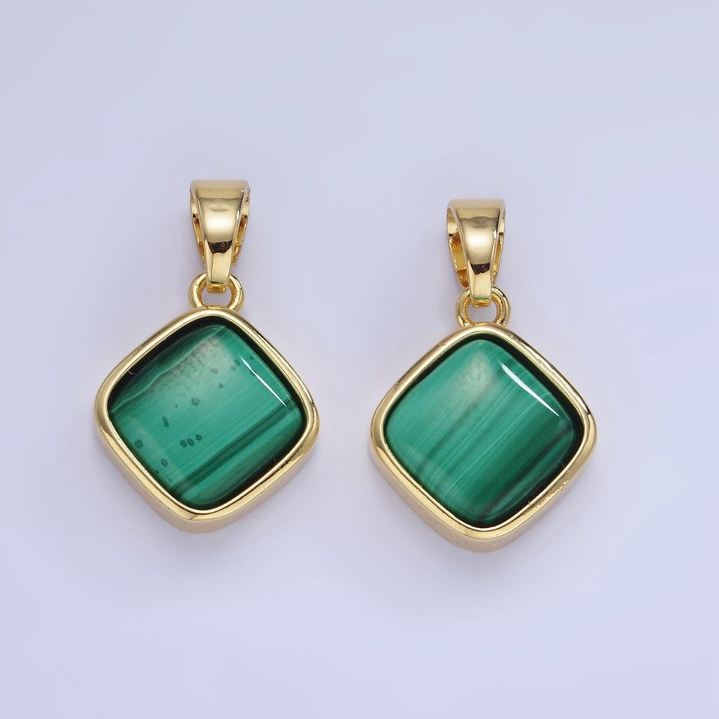 14K Gold plated 23mm Malachite Gemstone Rhombus Pendant | AA1238 - DLUXCA