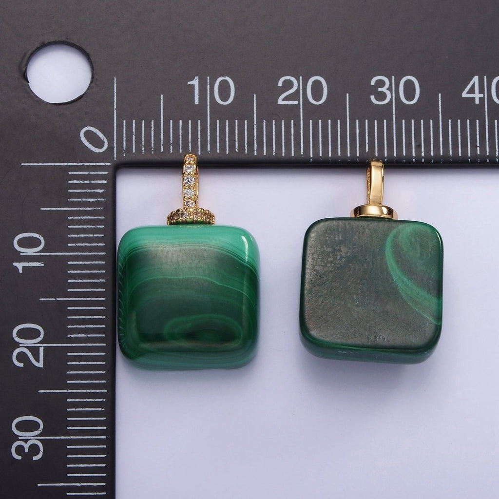 14K Gold plated 23mm Malachite Micro Paved CZ Drill Bail Pendant | AH135 - DLUXCA