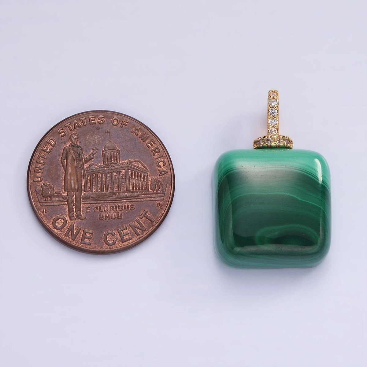 14K Gold plated 23mm Malachite Micro Paved CZ Drill Bail Pendant | AH135 - DLUXCA