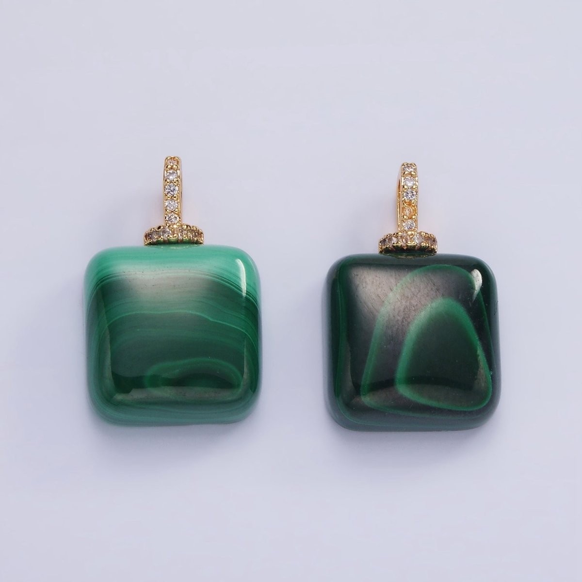 14K Gold plated 23mm Malachite Micro Paved CZ Drill Bail Pendant | AH135 - DLUXCA