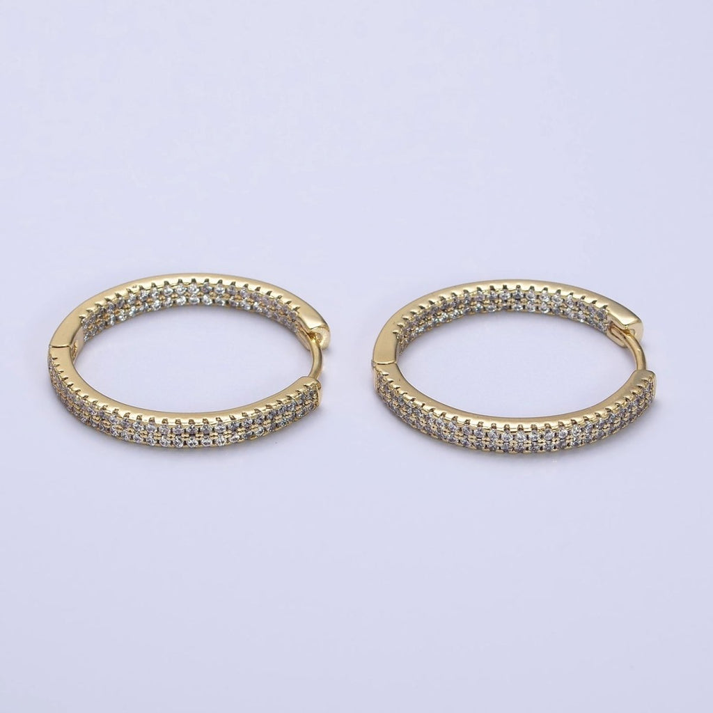 14K Gold plated 23mm Micro Paved CZ Front-Facing Endless Hoop Huggie Earrings | AD1375 - DLUXCA