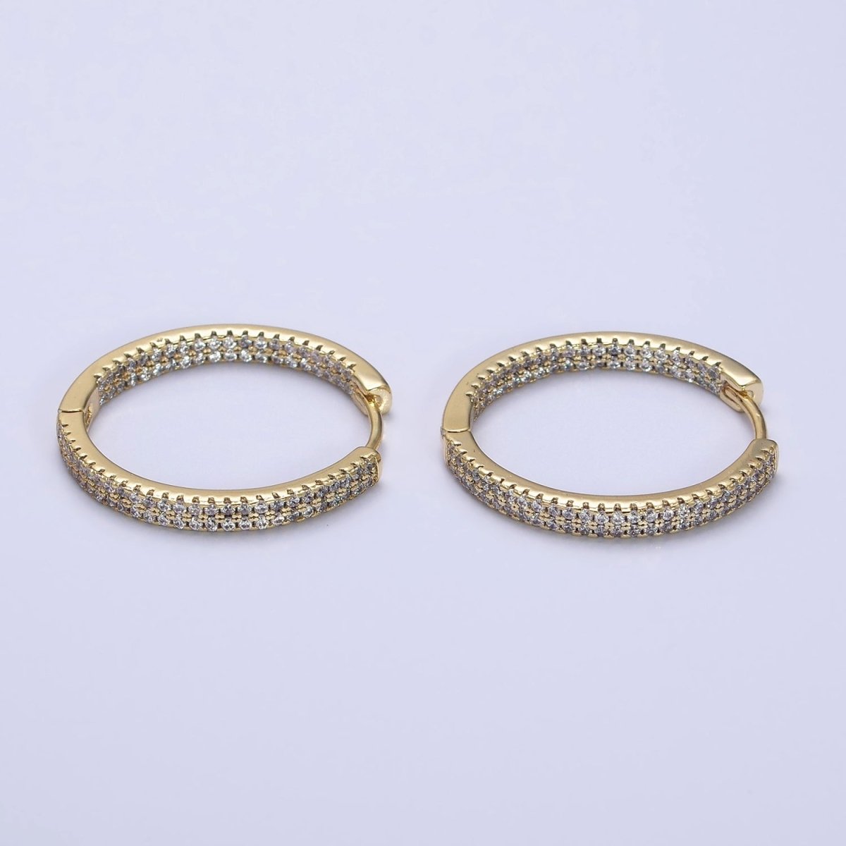 14K Gold plated 23mm Micro Paved CZ Front-Facing Endless Hoop Huggie Earrings | AD1375 - DLUXCA