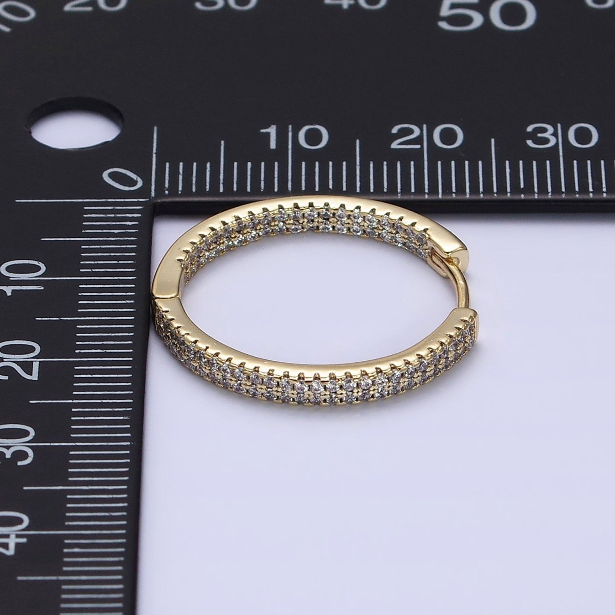 14K Gold plated 23mm Micro Paved CZ Front-Facing Endless Hoop Huggie Earrings | AD1375 - DLUXCA