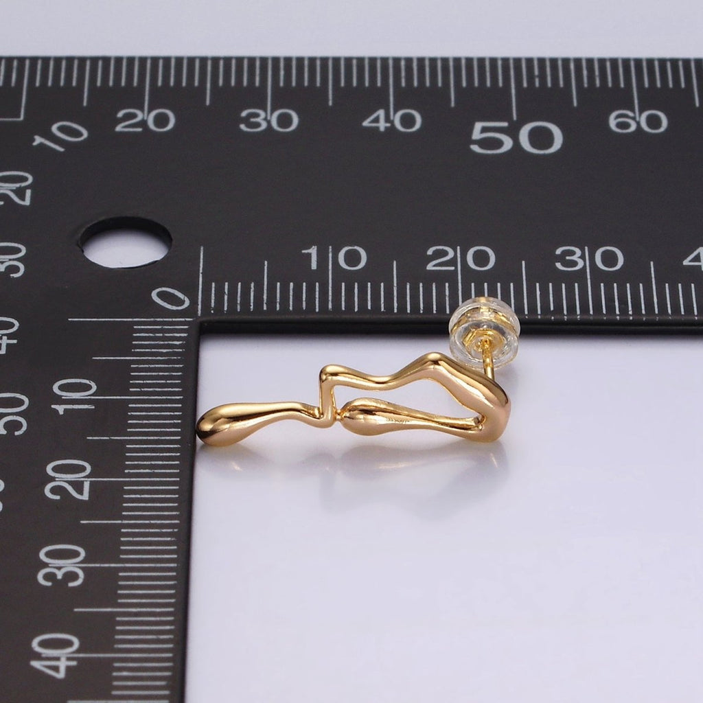 14K Gold plated 23mm Minimalist Double Molten Drip Drop Stud Earrings | AE991 - DLUXCA