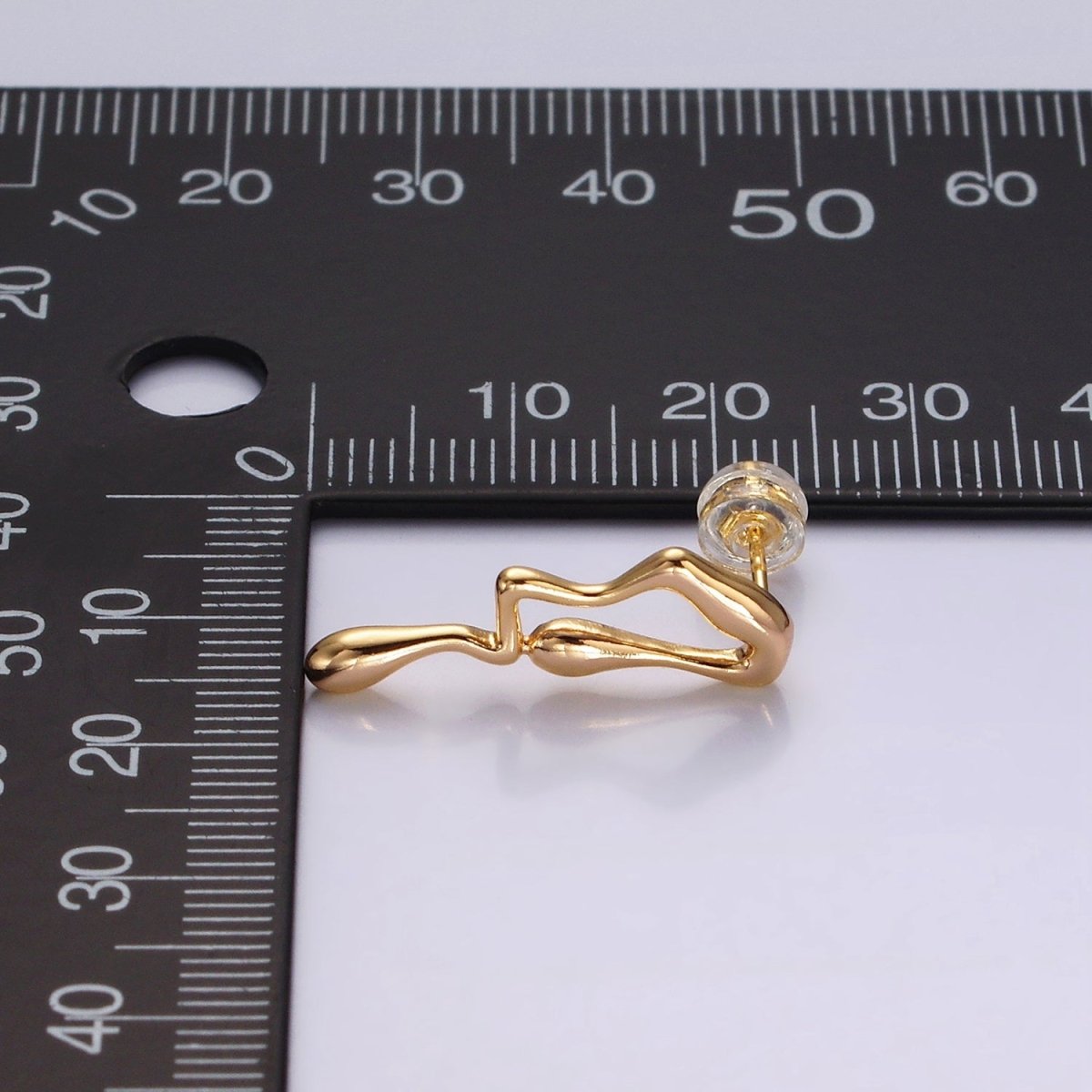 14K Gold plated 23mm Minimalist Double Molten Drip Drop Stud Earrings | AE991 - DLUXCA