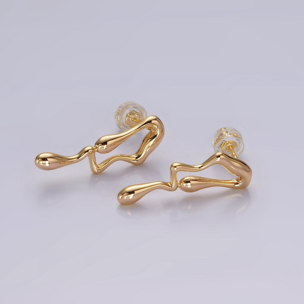 14K Gold plated 23mm Minimalist Double Molten Drip Drop Stud Earrings | AE991 - DLUXCA