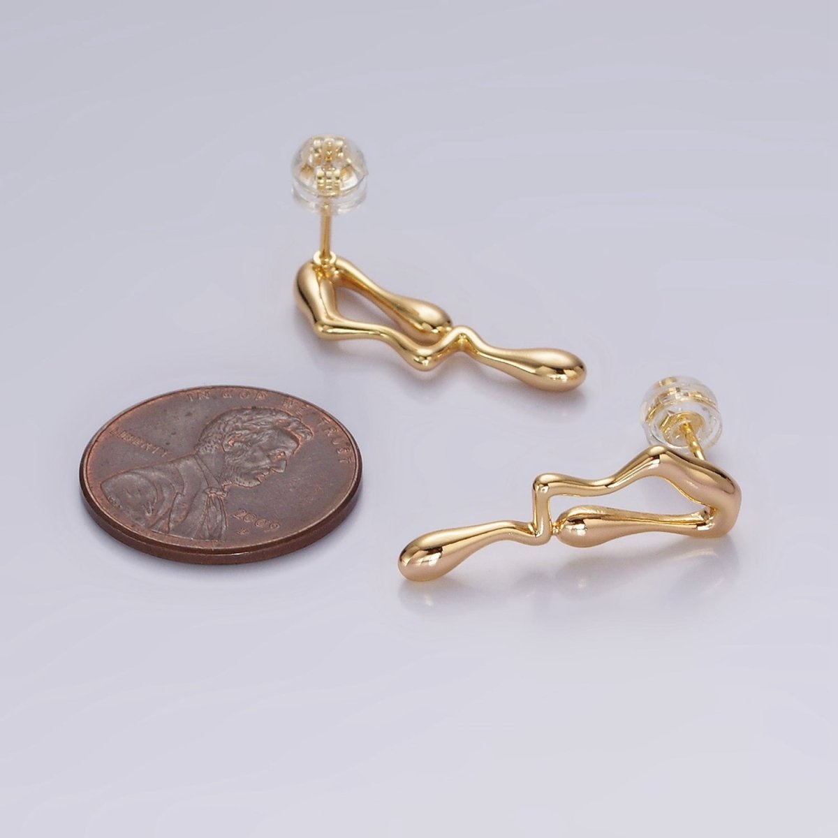 14K Gold plated 23mm Minimalist Double Molten Drip Drop Stud Earrings | AE991 - DLUXCA