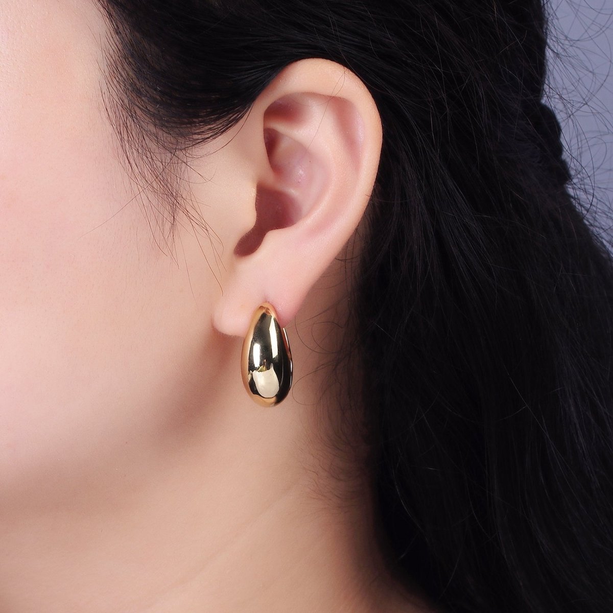 14K Gold plated 23mm Teardrop Rounded Chubby Huggie Hoop Earrings in Gold & Silver | AE371 AE372 - DLUXCA