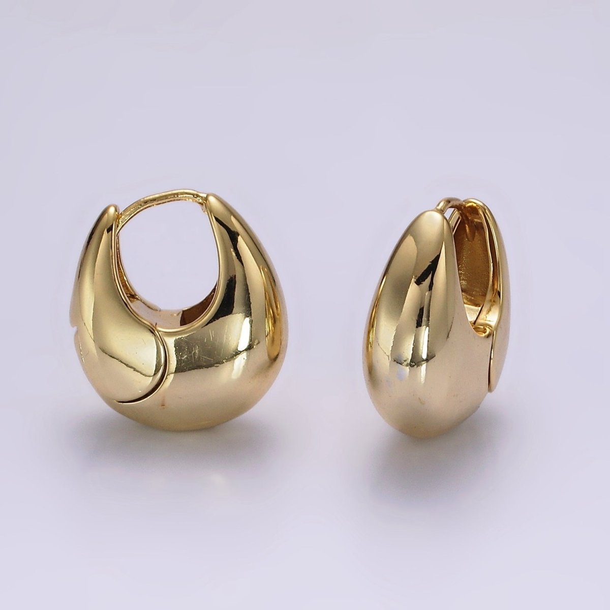 14K Gold plated 23mm Teardrop Rounded Chubby Huggie Hoop Earrings in Gold & Silver | AE371 AE372 - DLUXCA