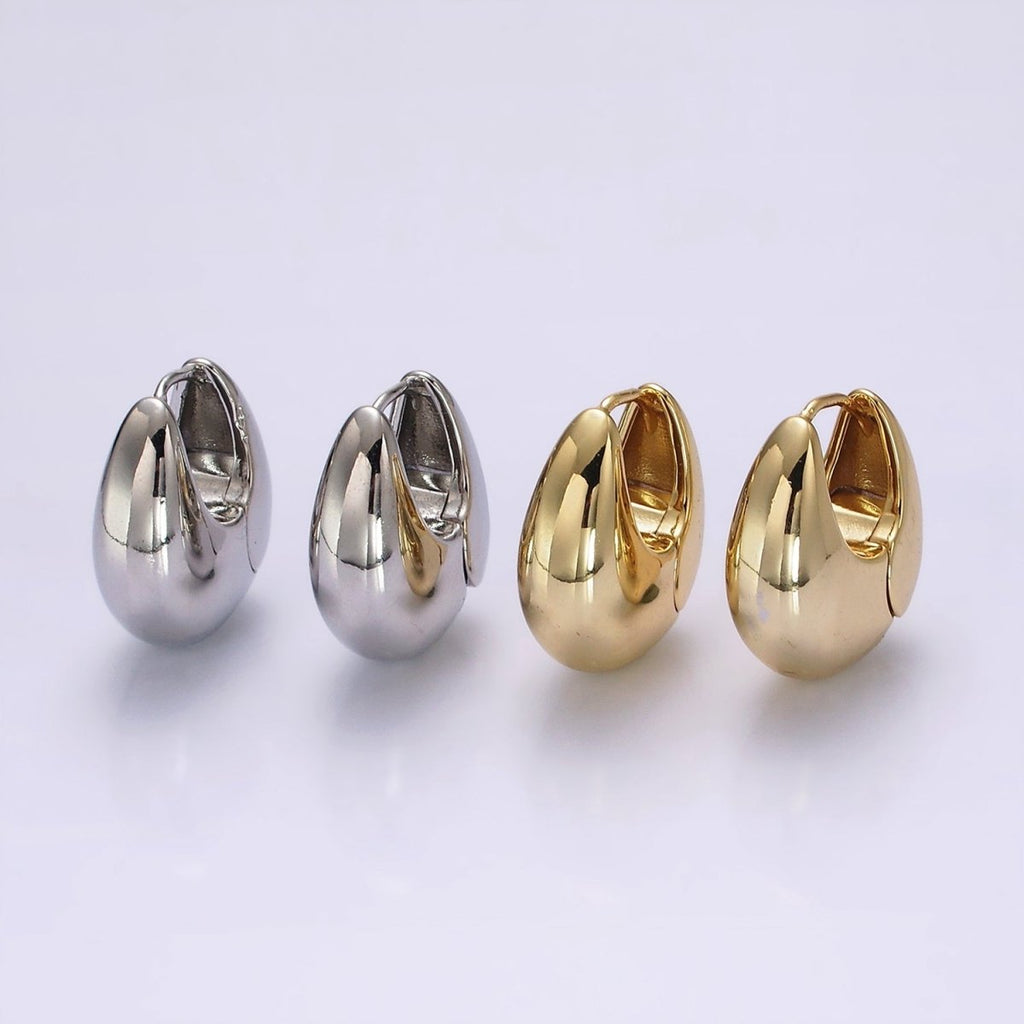 14K Gold plated 23mm Teardrop Rounded Chubby Huggie Hoop Earrings in Gold & Silver | AE371 AE372 - DLUXCA