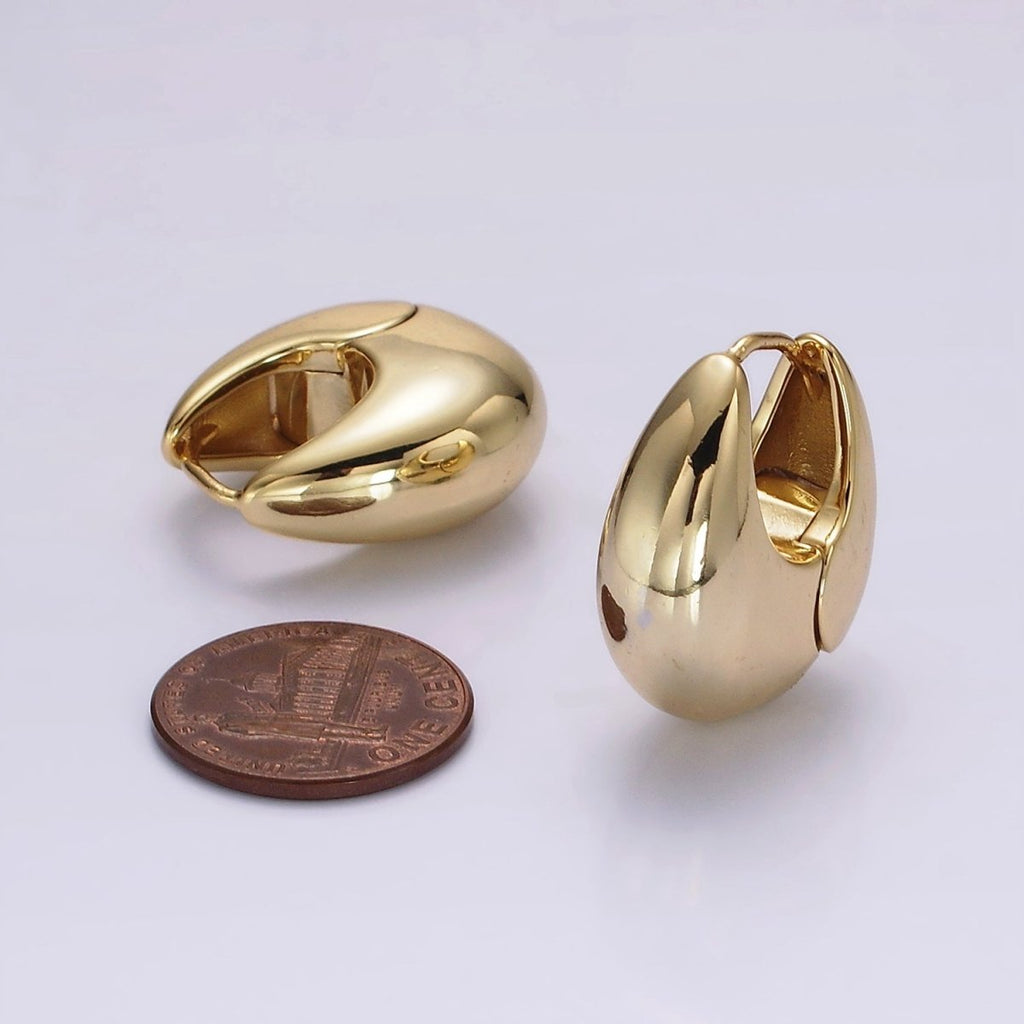 14K Gold plated 23mm Teardrop Rounded Chubby Huggie Hoop Earrings in Gold & Silver | AE371 AE372 - DLUXCA