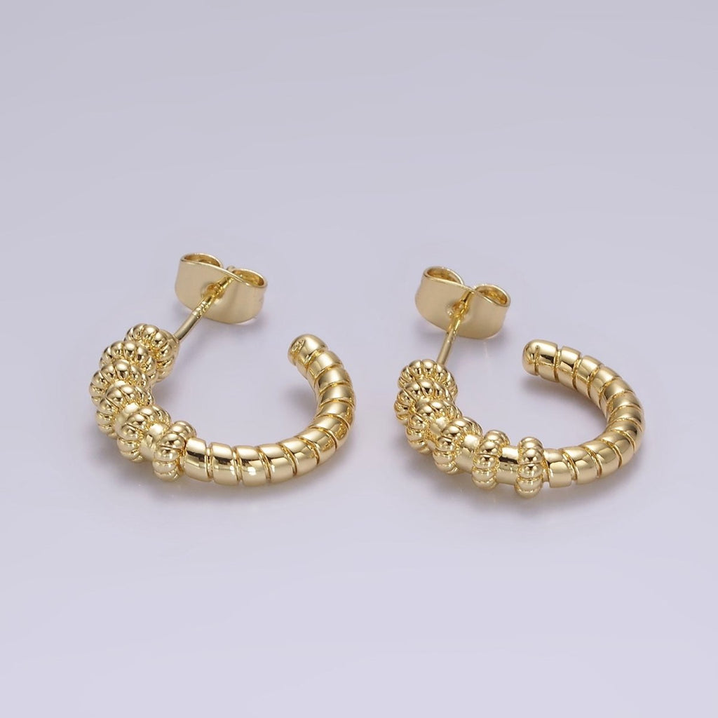 14K Gold plated 23mm Twisted Croissant Lined C-Shaped Hoop Earrings | AE173 - DLUXCA