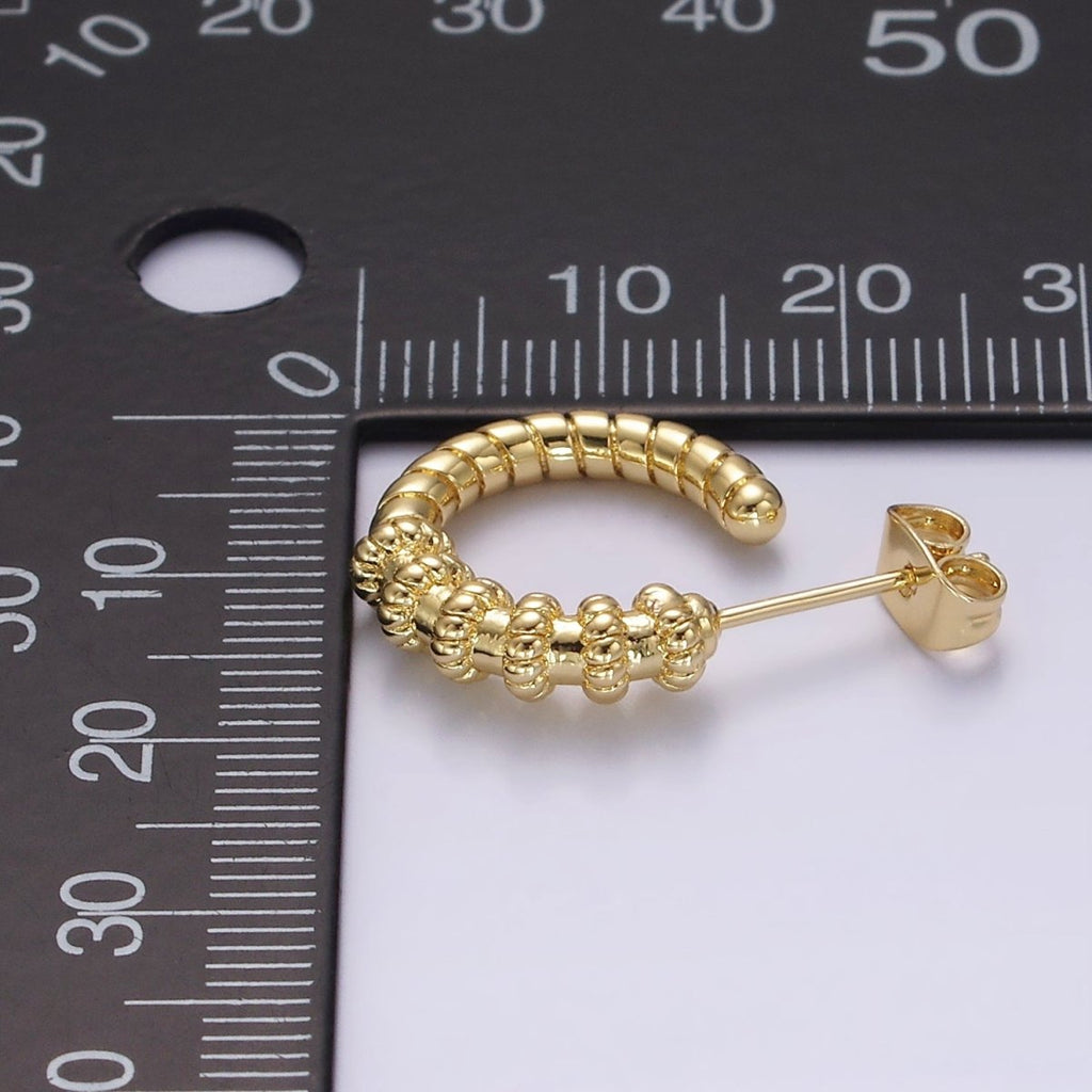 14K Gold plated 23mm Twisted Croissant Lined C-Shaped Hoop Earrings | AE173 - DLUXCA