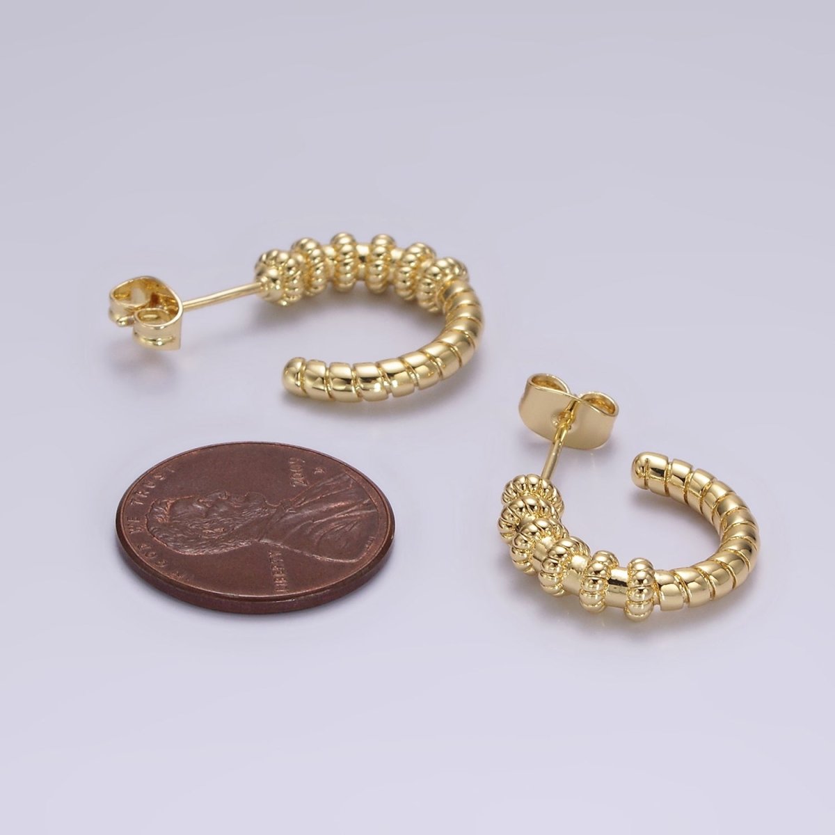 14K Gold plated 23mm Twisted Croissant Lined C-Shaped Hoop Earrings | AE173 - DLUXCA