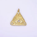 14K Gold plated 24.5mm Clear Triple CZ Evil Eye Line-Textured Triangle Charm | AG265 - DLUXCA