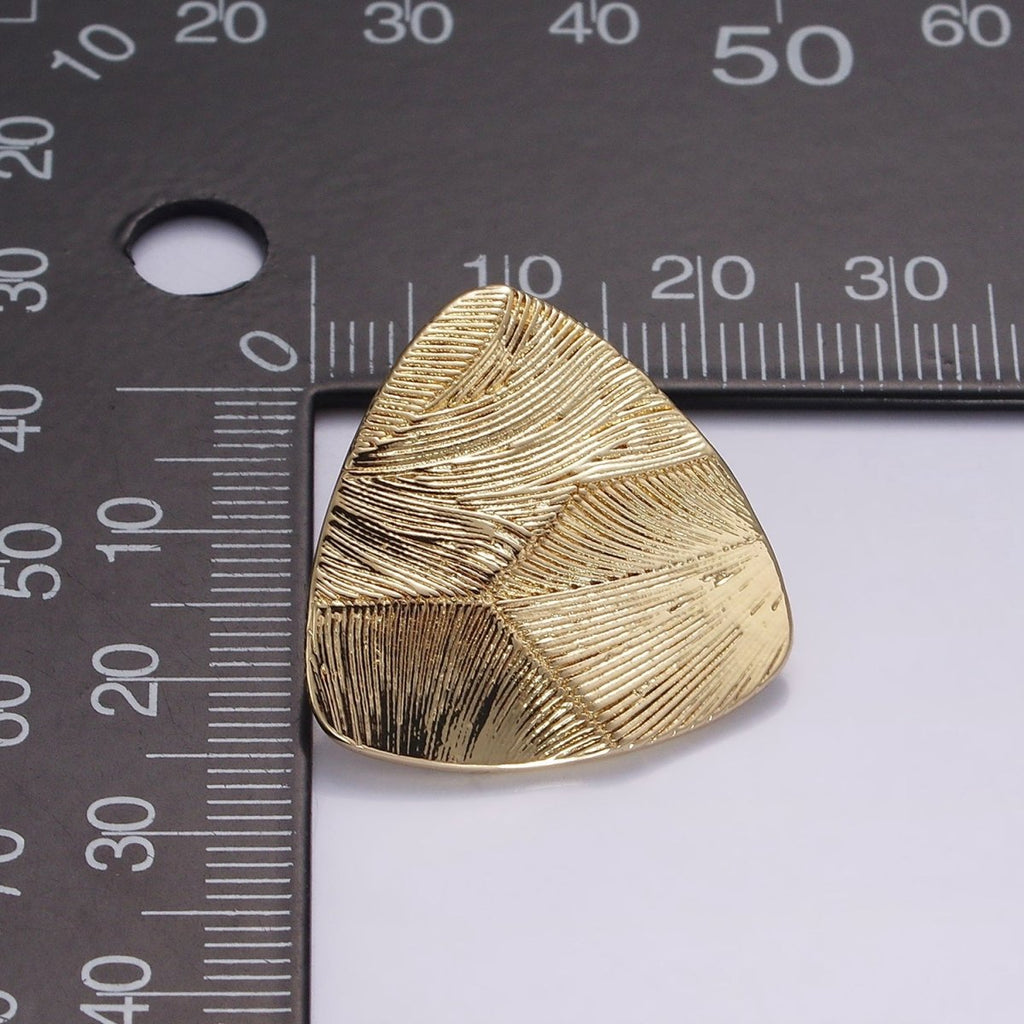 14K Gold plated 24.5mm Line-Textured Triangle Stud Earrings | AE255 - DLUXCA
