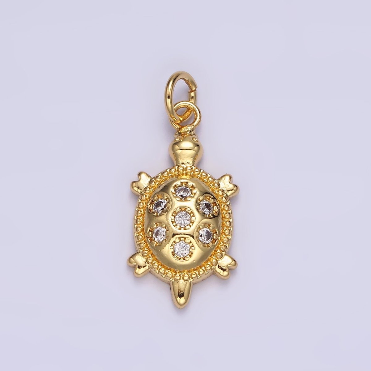 14K Gold plated 24mm CZ Dotted Sea Turtle Tortoise Charm | N1037 - DLUXCA