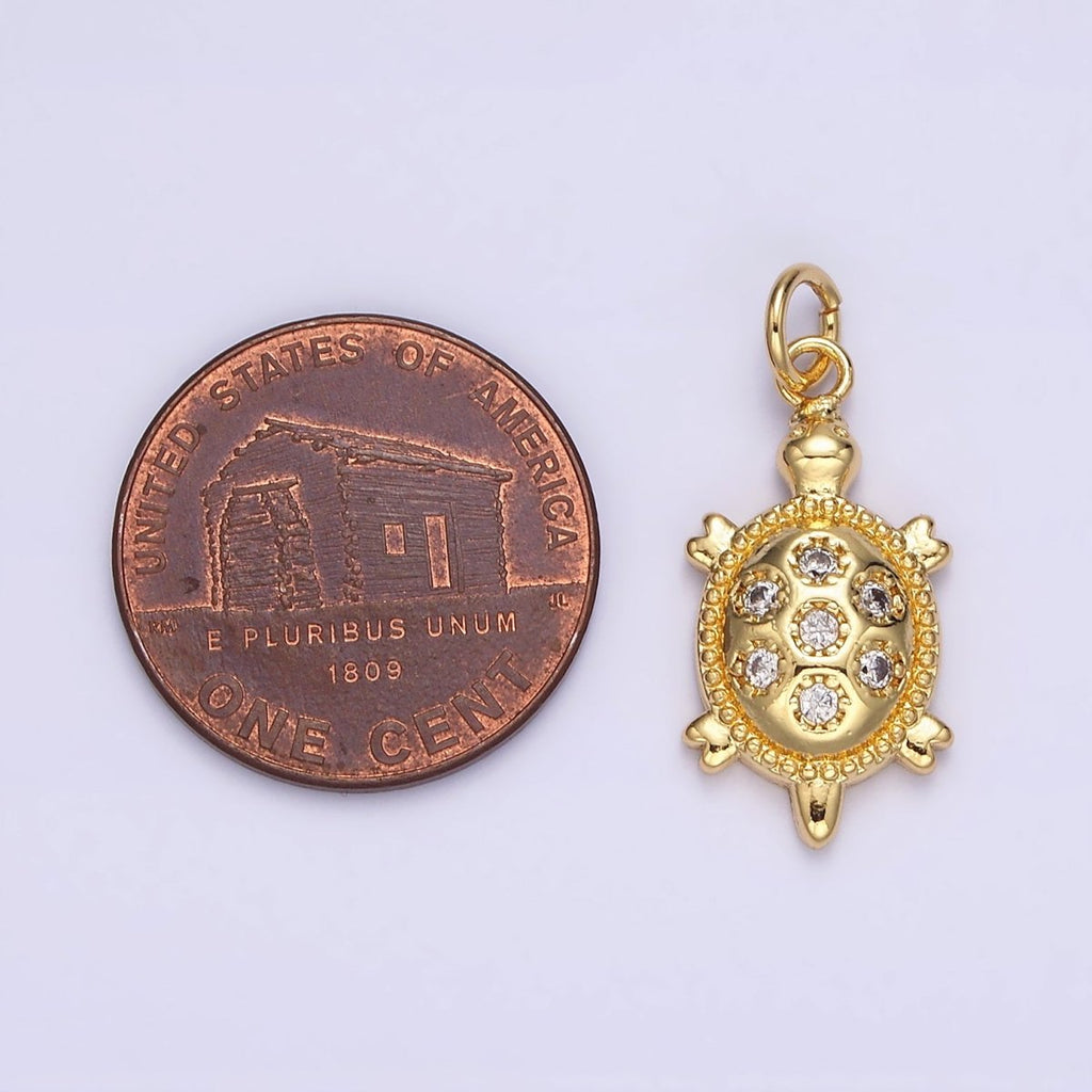 14K Gold plated 24mm CZ Dotted Sea Turtle Tortoise Charm | N1037 - DLUXCA