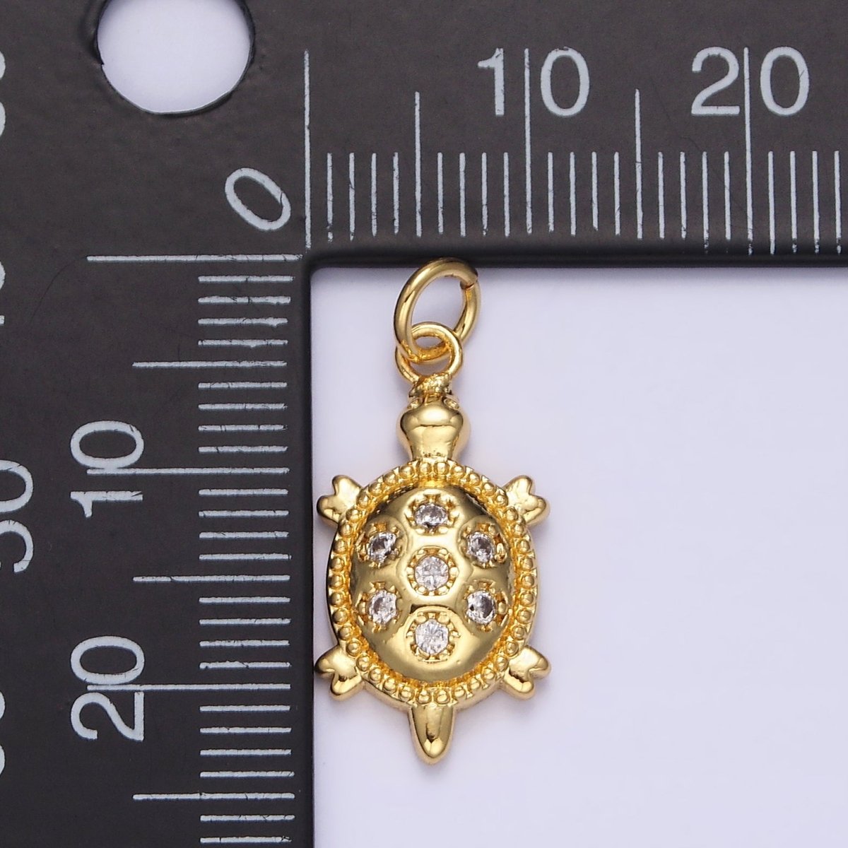14K Gold plated 24mm CZ Dotted Sea Turtle Tortoise Charm | N1037 - DLUXCA