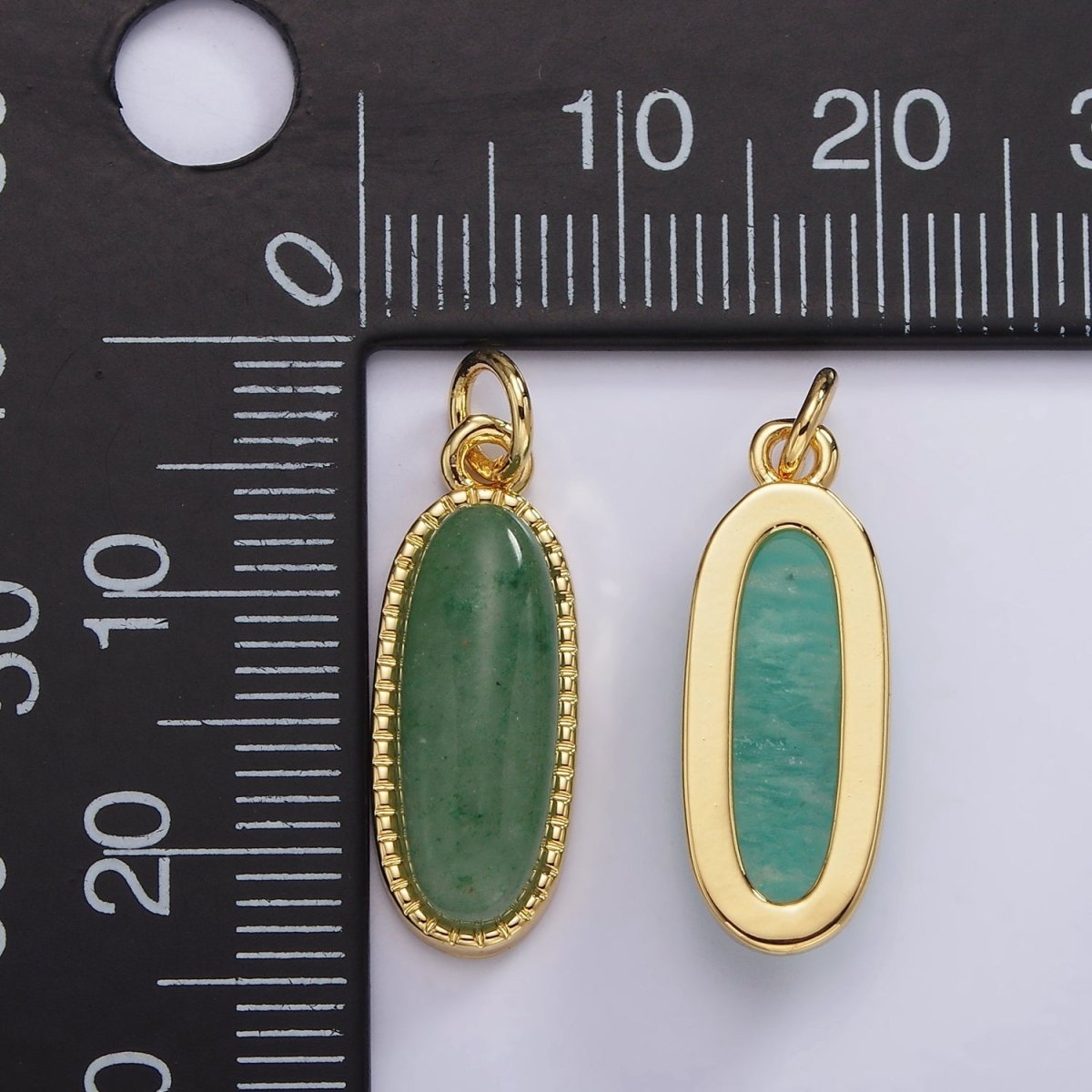 14K Gold plated 24mm Natural Gemstone Dotted Bezel Oblong Charm | AG566 - AG571 - DLUXCA