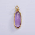 14K Gold plated 24mm Natural Gemstone Dotted Bezel Oblong Charm | AG566 - AG571 - DLUXCA