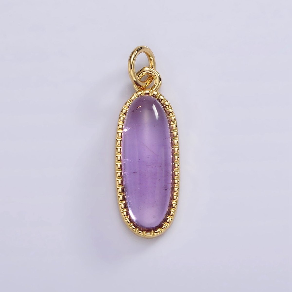 14K Gold plated 24mm Natural Gemstone Dotted Bezel Oblong Charm | AG566 - AG571 - DLUXCA