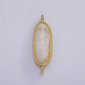 14K Gold plated 24mm Natural Gemstone Dotted Bezel Oblong Connector | G238 - G243 - DLUXCA