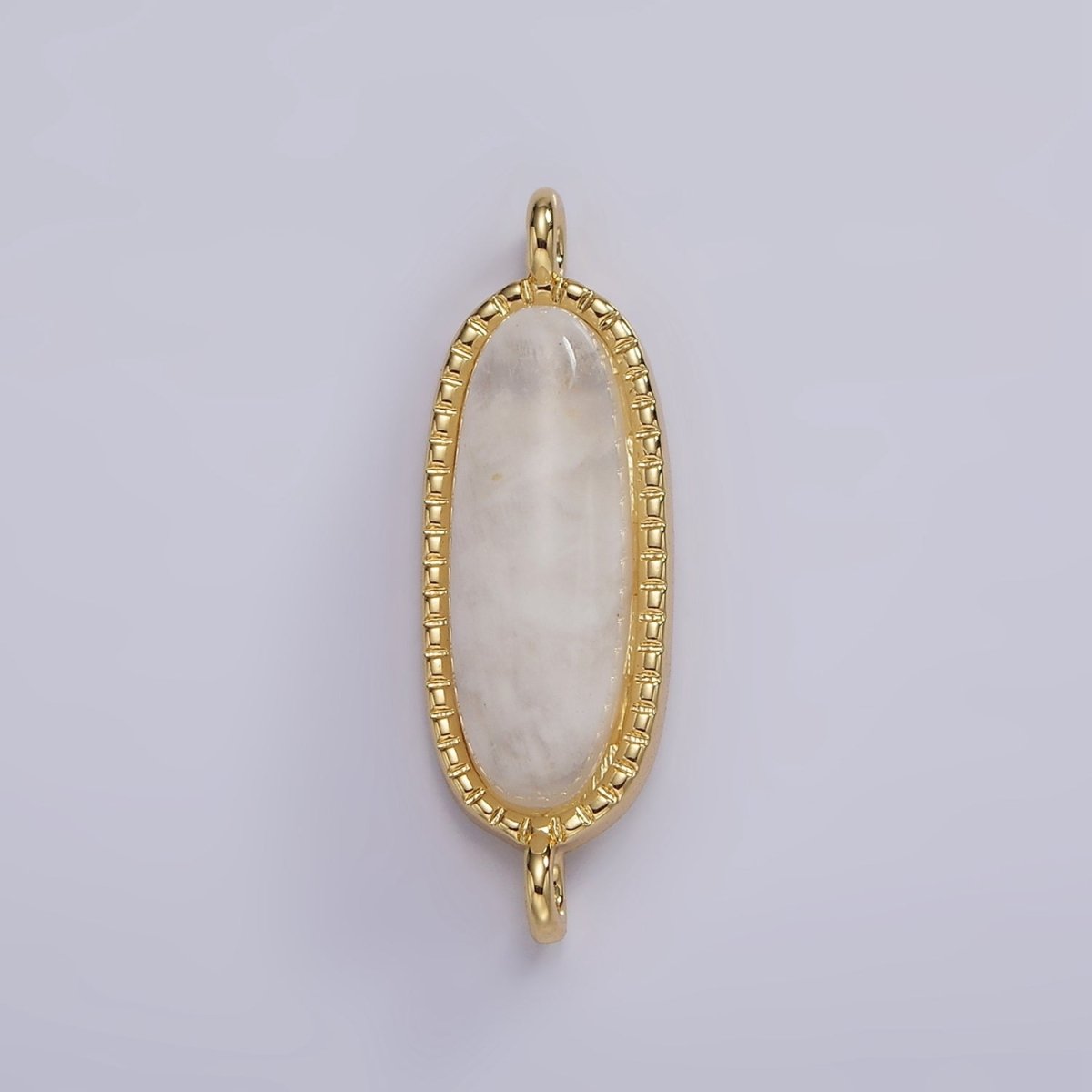 14K Gold plated 24mm Natural Gemstone Dotted Bezel Oblong Connector | G238 - G243 - DLUXCA