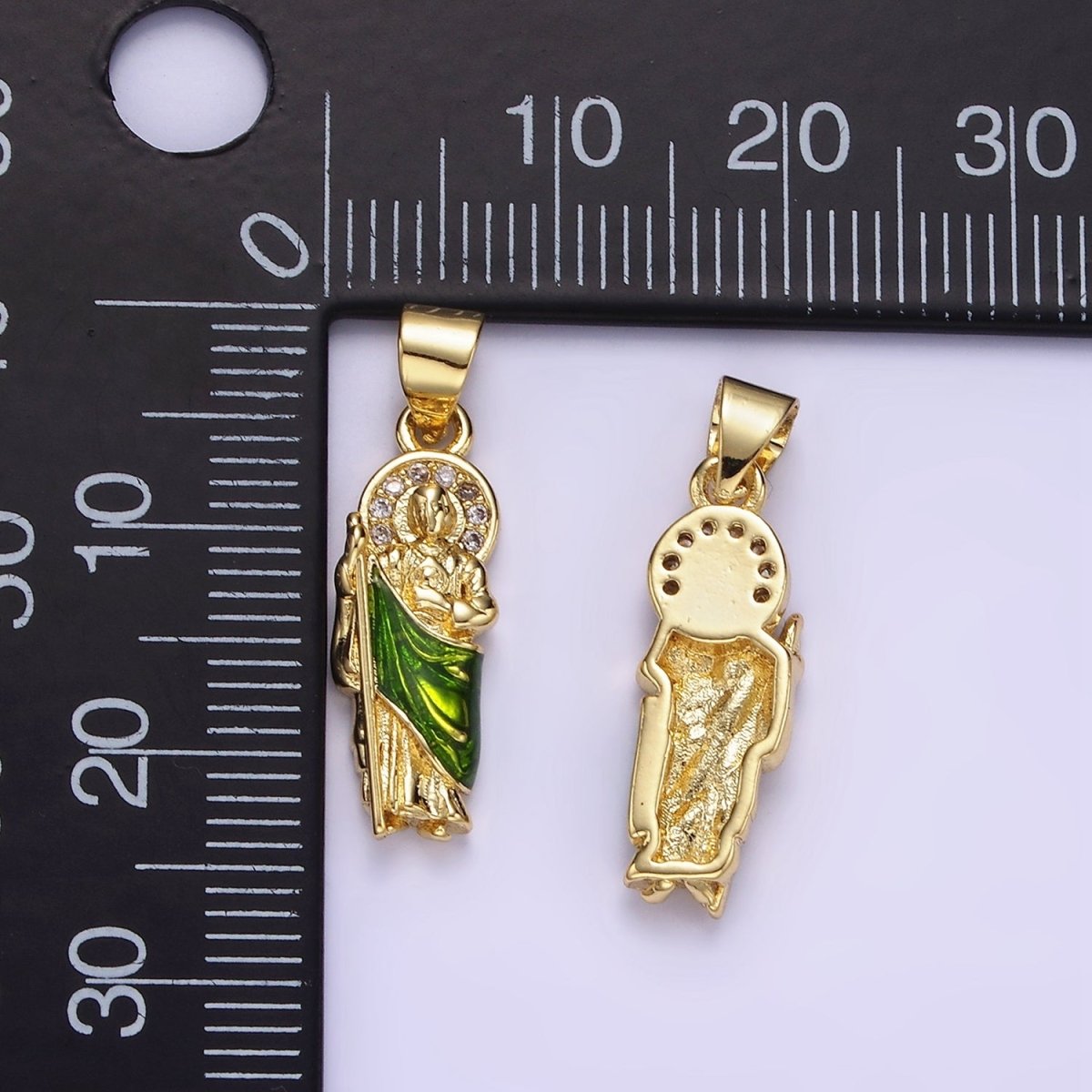 14K Gold plated 24mm Saint Jude Micro Paved CZ Religious Pendant | AA1143 - DLUXCA