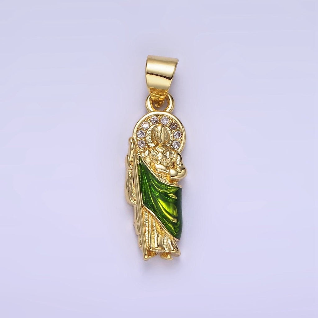 14K Gold plated 24mm Saint Jude Micro Paved CZ Religious Pendant | AA1143 - DLUXCA