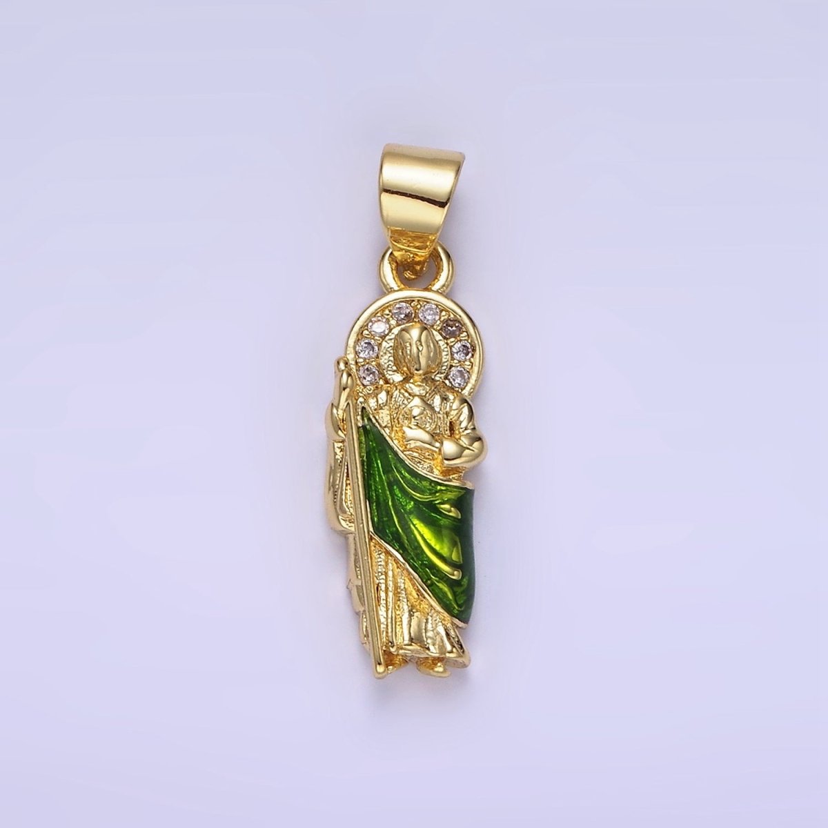 14K Gold plated 24mm Saint Jude Micro Paved CZ Religious Pendant | AA1143 - DLUXCA