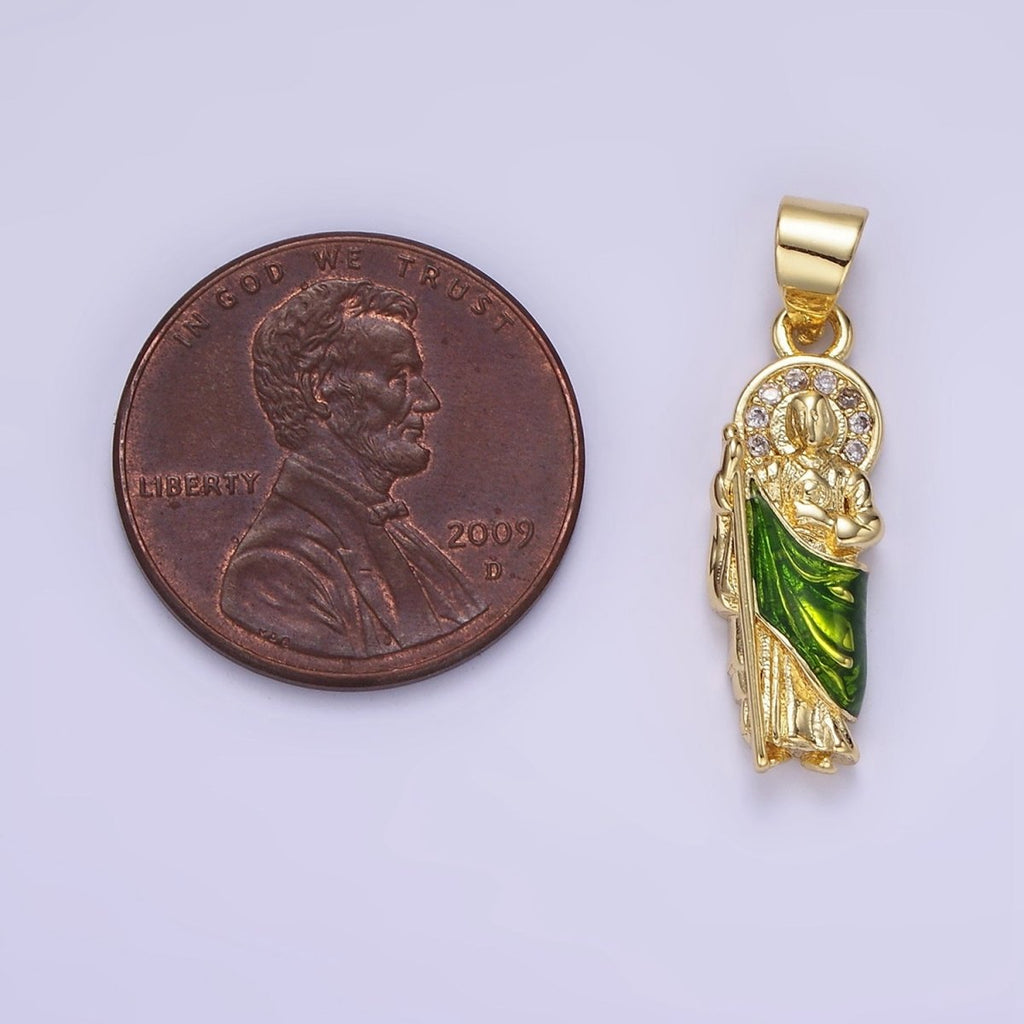14K Gold plated 24mm Saint Jude Micro Paved CZ Religious Pendant | AA1143 - DLUXCA