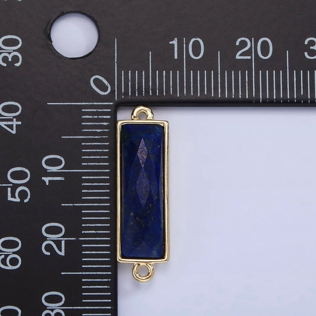 14K Gold plated 25.5mm Labradorite, Lapis Lazuli, Amethyst Filigree Rectangular Connector | G-093 - G-095