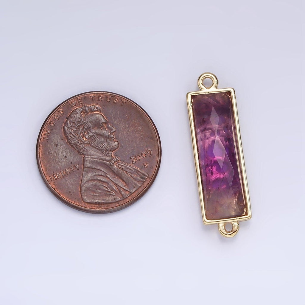 14K Gold plated 25.5mm Labradorite, Lapis Lazuli, Amethyst Filigree Rectangular Connector | G-093 - G-095