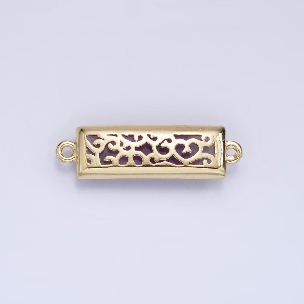 14K Gold plated 25.5mm Labradorite, Lapis Lazuli, Amethyst Filigree Rectangular Connector | G-093 - G-095