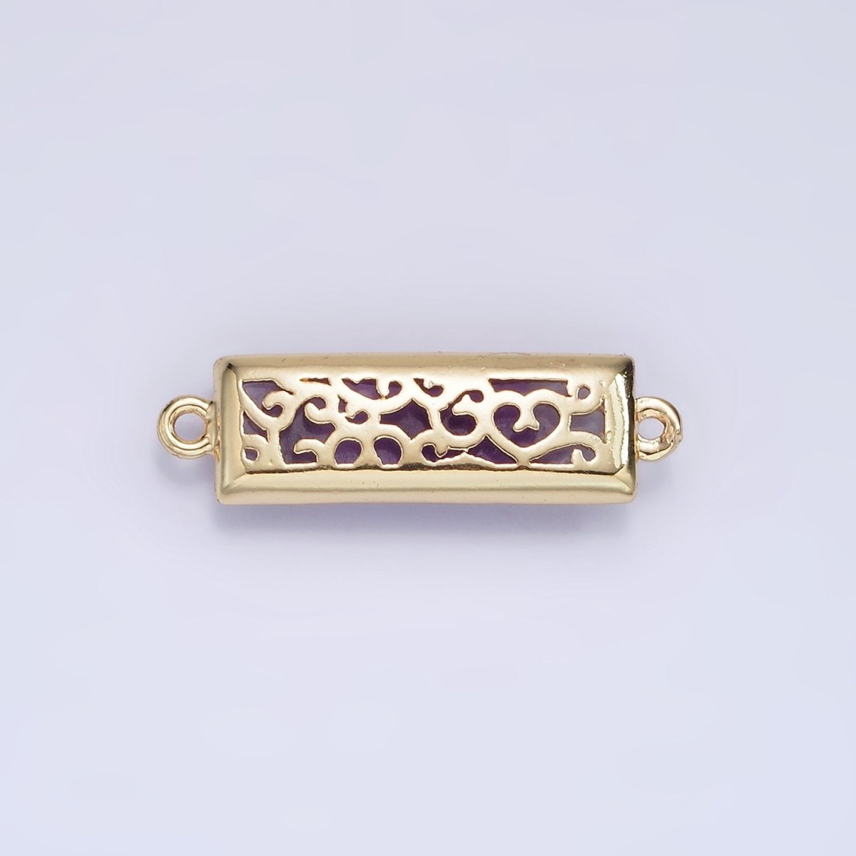 14K Gold plated 25.5mm Labradorite, Lapis Lazuli, Amethyst Filigree Rectangular Connector | G-093 - G-095