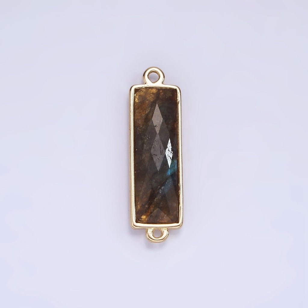 14K Gold plated 25.5mm Labradorite, Lapis Lazuli, Amethyst Filigree Rectangular Connector | G-093 - G-095