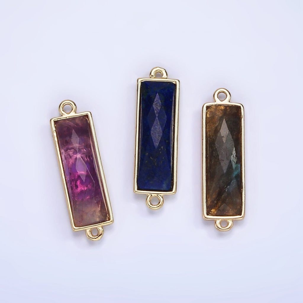 14K Gold plated 25.5mm Labradorite, Lapis Lazuli, Amethyst Filigree Rectangular Connector | G-093 - G-095