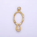 14K Gold plated 25.5mm Open Dented Oblong Clear Teardrop CZ Drop Charm | AG280 - DLUXCA