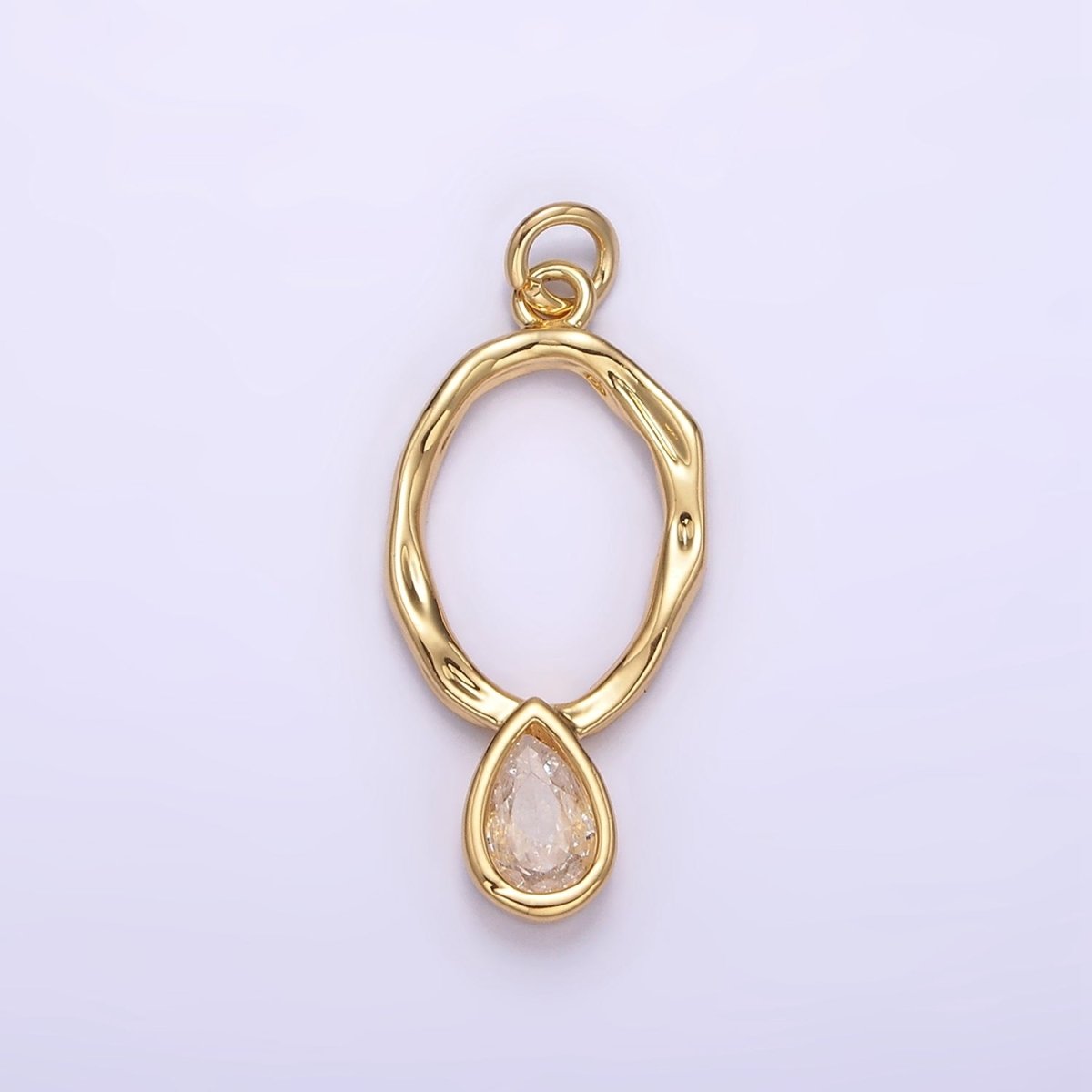14K Gold plated 25.5mm Open Dented Oblong Clear Teardrop CZ Drop Charm | AG280 - DLUXCA