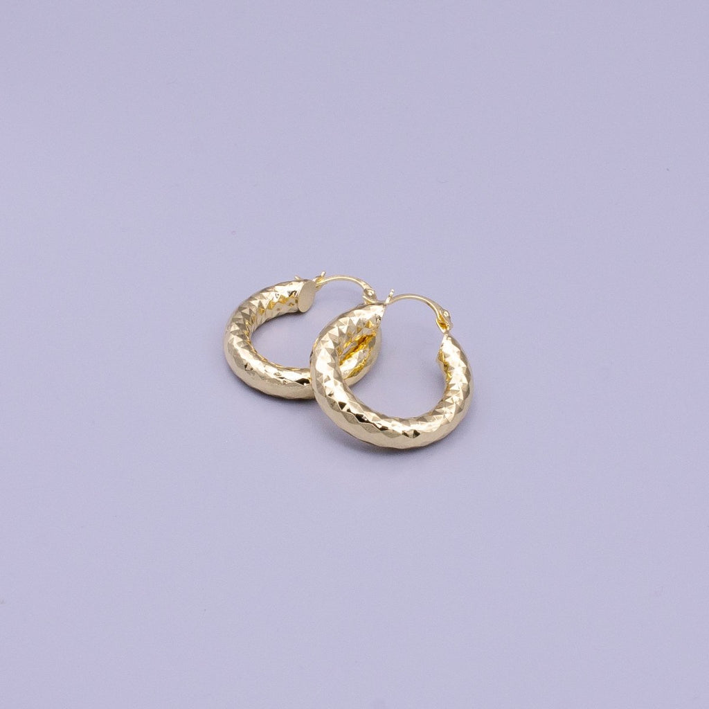 14K Gold plated 25mm, 35mm, 45mm, 55mm Triangle Multifaceted French Lock Latch Earrings | AE059 - AE062