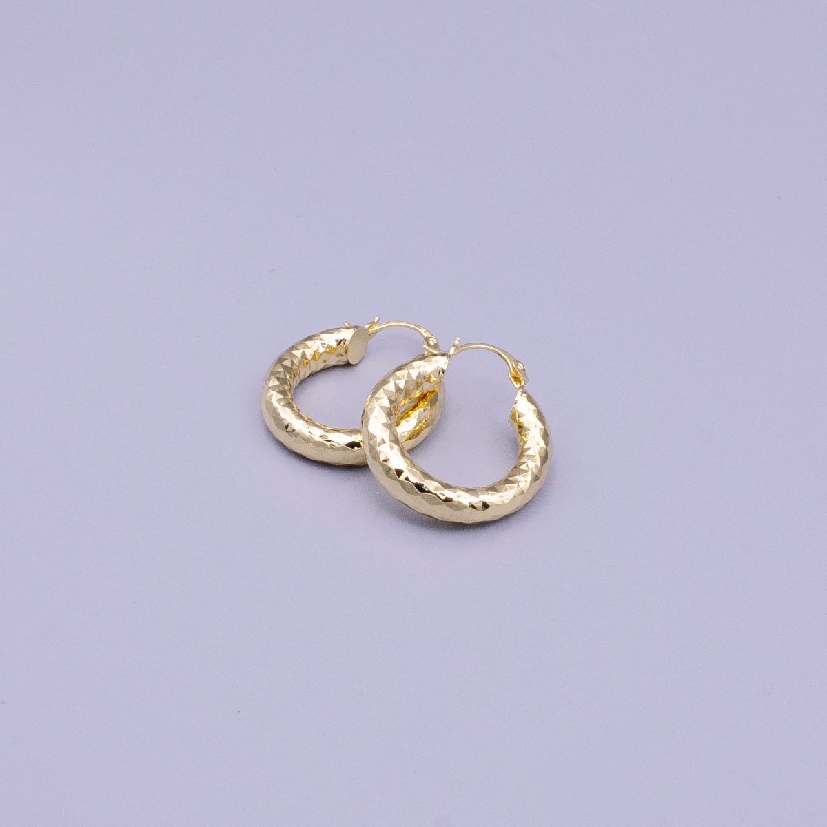 14K Gold plated 25mm, 35mm, 45mm, 55mm Triangle Multifaceted French Lock Latch Earrings | AE059 - AE062