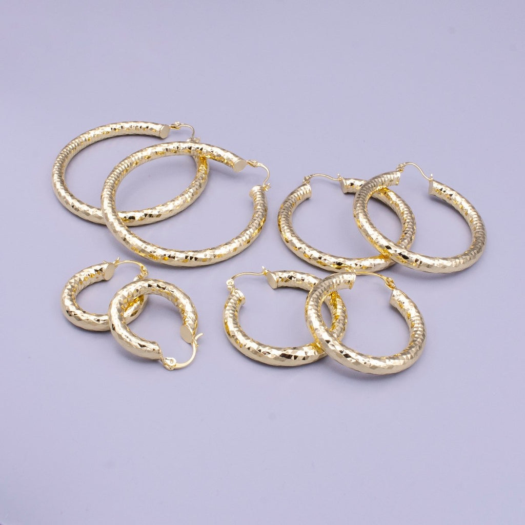 14K Gold plated 25mm, 35mm, 45mm, 55mm Triangle Multifaceted French Lock Latch Earrings | AE059 - AE062