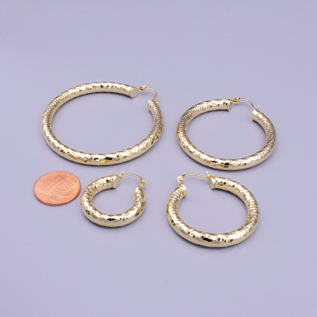 14K Gold plated 25mm, 35mm, 45mm, 55mm Triangle Multifaceted French Lock Latch Earrings | AE059 - AE062
