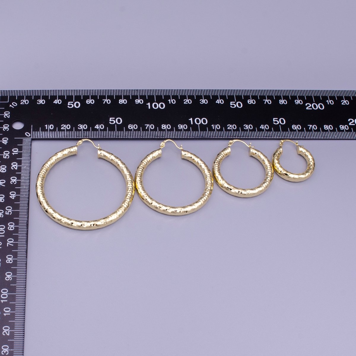 14K Gold plated 25mm, 35mm, 45mm, 55mm Triangle Multifaceted French Lock Latch Earrings | AE059 - AE062