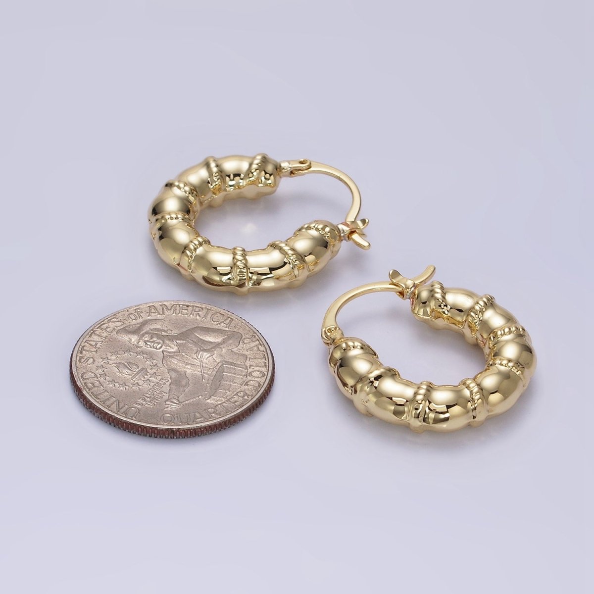 14K Gold plated 25mm Abstract Chubby Rope Tied French Lock Latch Earrings in Gold & Silver | AE077 AE078 - DLUXCA