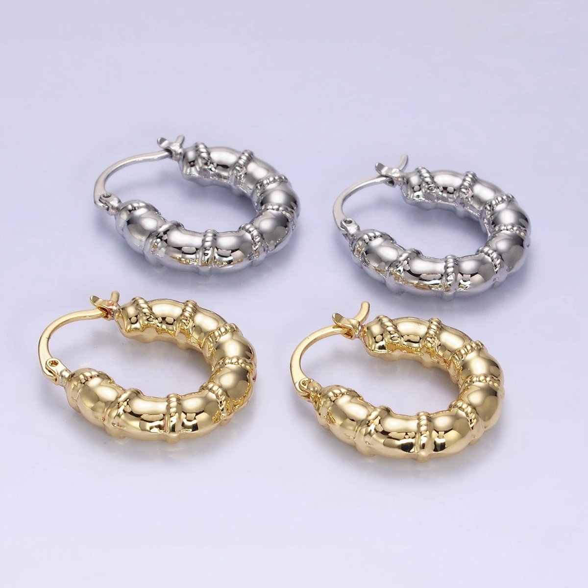 14K Gold plated 25mm Abstract Chubby Rope Tied French Lock Latch Earrings in Gold & Silver | AE077 AE078 - DLUXCA