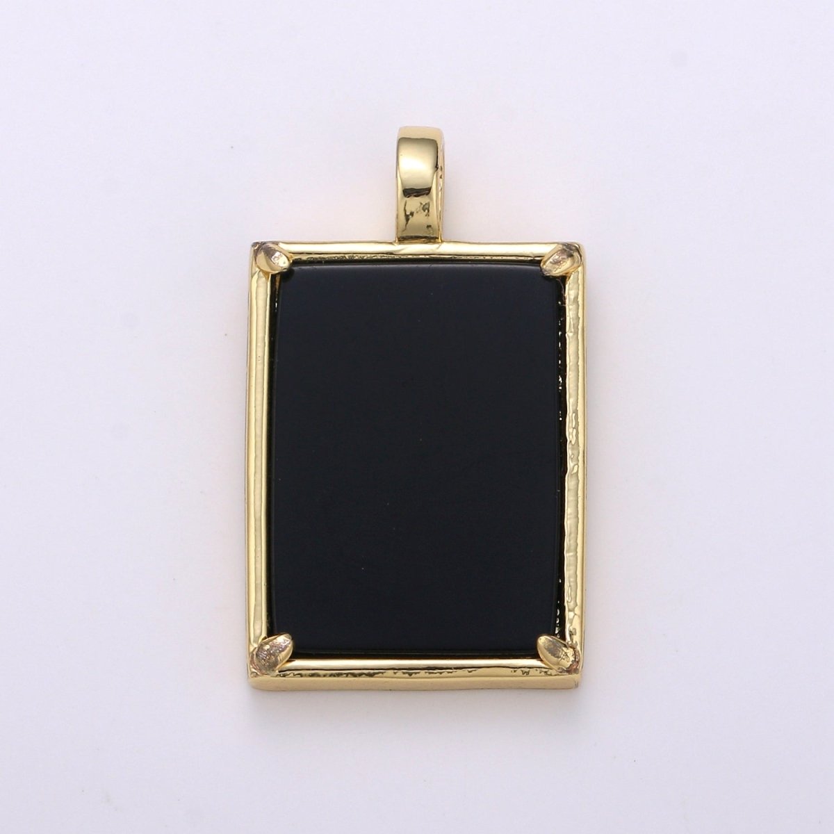 14K Gold plated 25mm Amethyst, Aquamarine, Onyx, Rose Quartz, Lapis Lazuli, Tiger Eye Gemstone Rectangle Bezel Pendant | I785 - I790 - DLUXCA