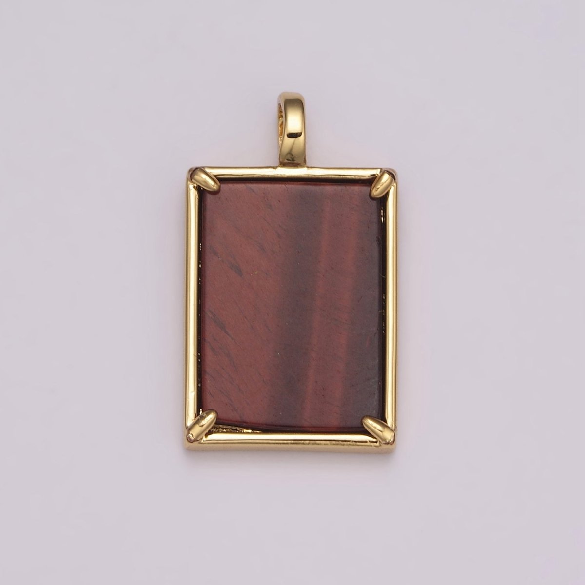 14K Gold plated 25mm Amethyst, Aquamarine, Onyx, Rose Quartz, Lapis Lazuli, Tiger Eye Gemstone Rectangle Bezel Pendant | I785 - I790 - DLUXCA