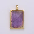 14K Gold plated 25mm Amethyst, Aquamarine, Onyx, Rose Quartz, Lapis Lazuli, Tiger Eye Gemstone Rectangle Bezel Pendant | I785 - I790 - DLUXCA
